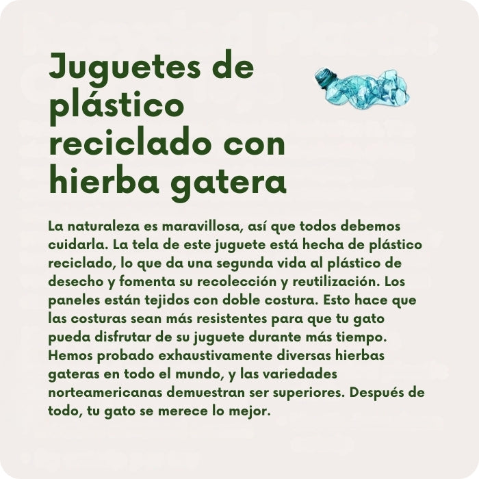 Peluches Beco para gatos: hechos con plástico reciclado, rellenos de hierba gatera norteamericana.
