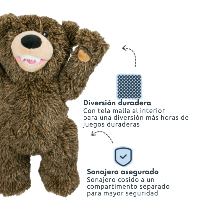Peluche sensorial para perros Oso Grizzly de Tall Tails: Con tela malla interior y sonajero cosido en un comparimento separado para brindar mayor seguridad