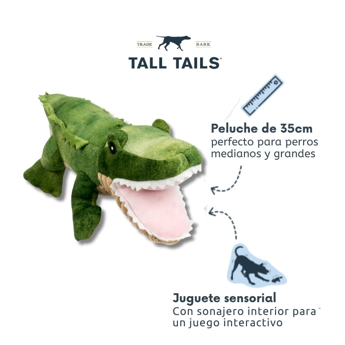 Peluche sensorial para perros Tall Tails cocodrilo propiedades: mide 35 cms, tiene sonajero y disntintas texturas para un juego intereactivo
