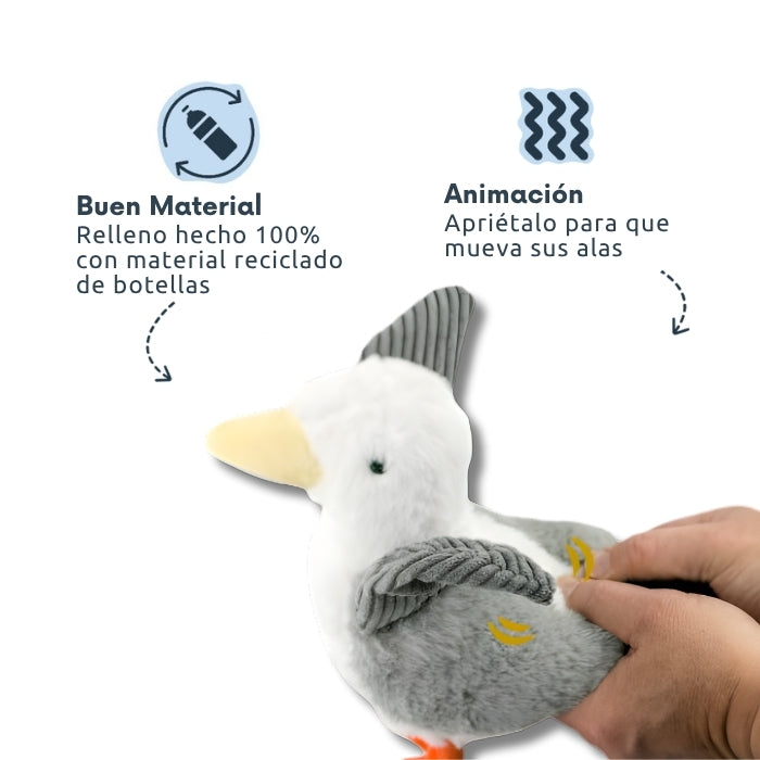 Peluche sensorial para perros Tall Tails modelo Gaviota, con animación integrada y relleno hecho 100% de material reciclado