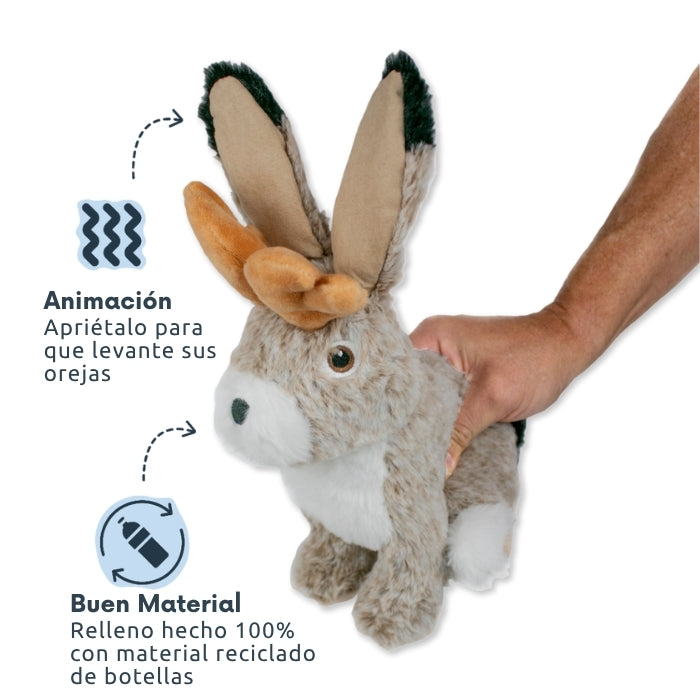 Peluche sensorial Jackalope con animación integrada y releno de material 100% reciclado