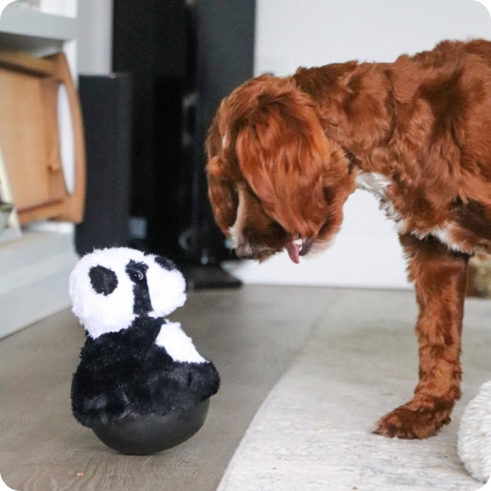 Peluche sensorial para perros medianos a grandes Tall Tails Panda Roly Poly Panda en uso perro talla mediana