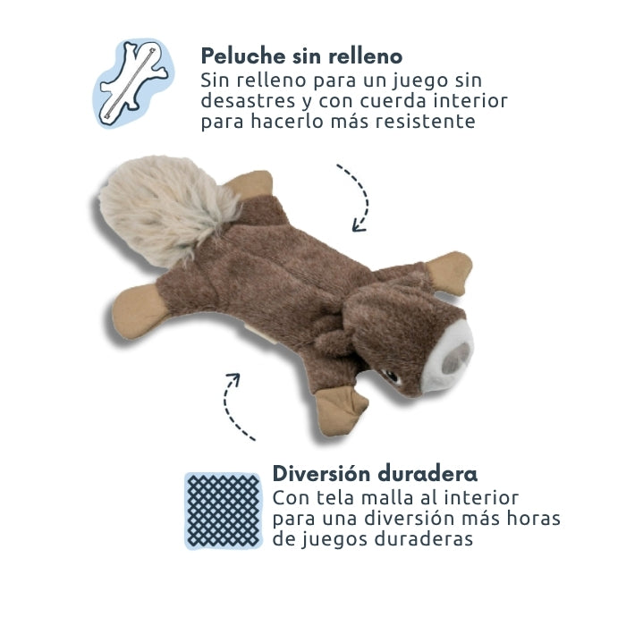 Peluche sensorial para perros Tall Tails Ardillla: sin relleno, con una cuerda y malla interior
