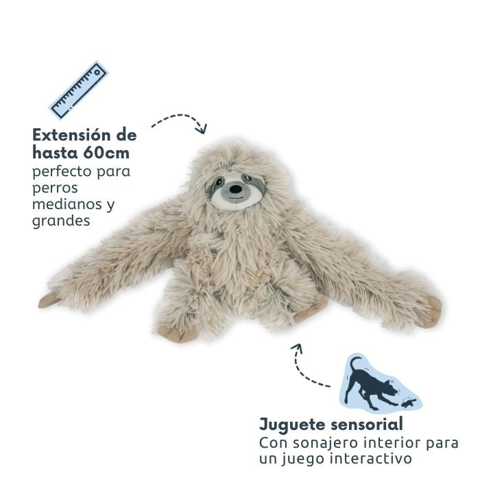 Propiedades peluche sensorial para perros Tall Tails Perezoso Sus brazos se extienden hasta 60 cms y tiene distintas texturas en su interior para un juego interactivo
