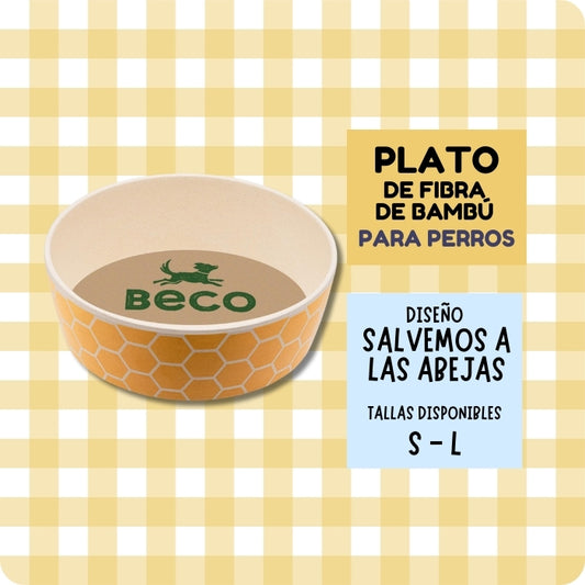 Plato de fibra de Bambú para perros Beco, diseño Salvemos a las abejas