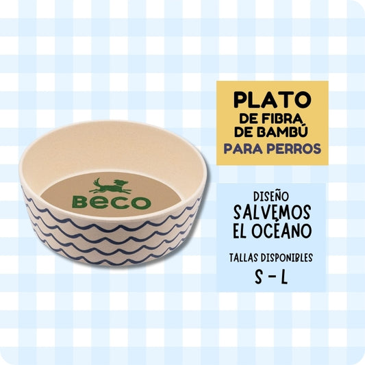 Plato de fibra de bambú para perros Beco, Diseño Salvemos el océano.