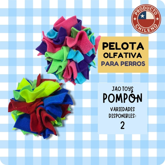 Pelota olfativa para perros Pompón de Jao Toys disponible en 2 variedades.