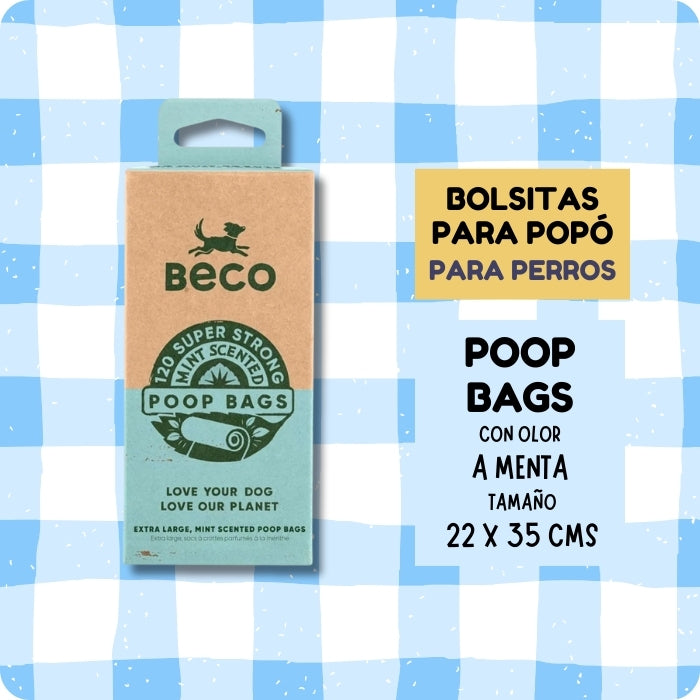 Bolsas para recoger el popó con olor a menta. Poop Bags Mint scented de Beco.