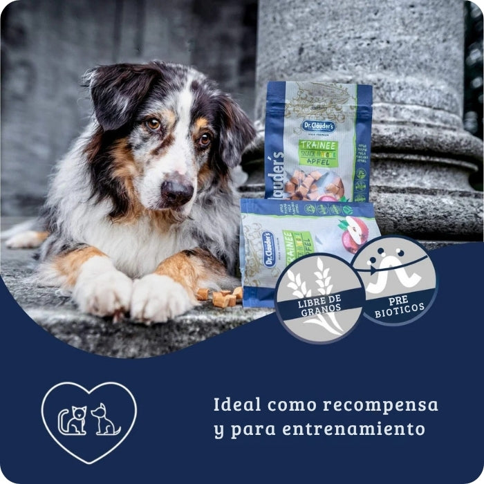 Snack vegetariano para perros y gatos con prebioticos y libre de granos variedad manzana Trainee Snack n' Veggie Apfel Dr. Clauder's