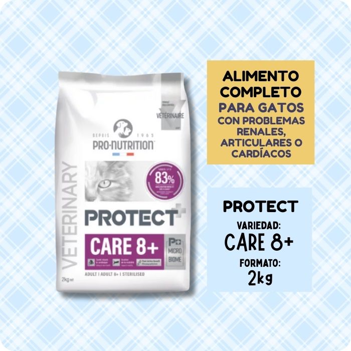 Pro Nutrition Protect Care 8+ de 2kg para gatos senior con problemas renales, articulares o cardíacos.