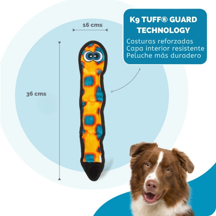 Propiedades peluche sensorial Serpiente L Durablez Outward Hound medidas, costuras reforzadas y sonajeros resistentes