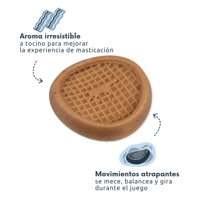 Propiedades mordedor recreacional long lasting wiggle waffle chew tall tails: Aroma a tocino, movimientos entretenidos