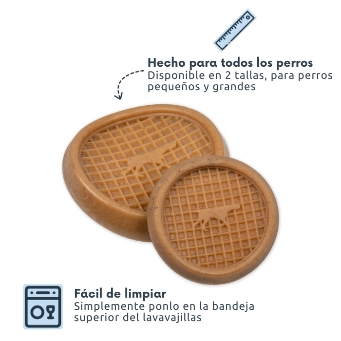 Propiedades mordedor recreacional long lasting wiggle waffle chew tall tails: Disponible en dos tallas diferentes y apto para lavavajillas