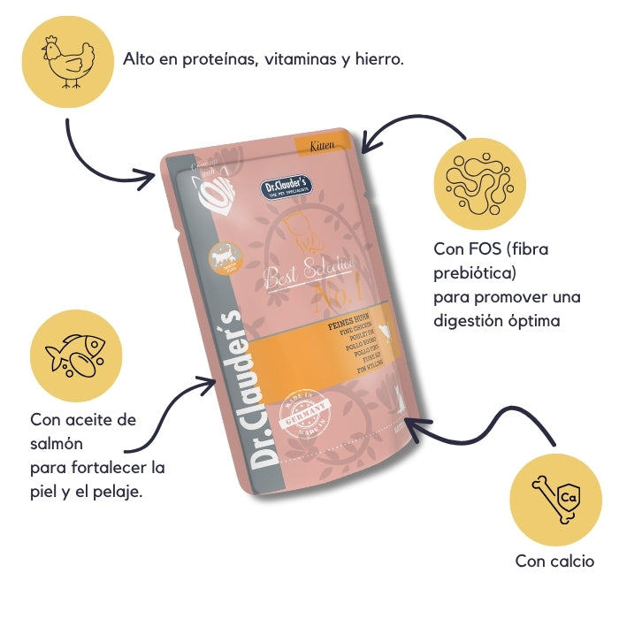 Propiedades alimento humedo completo para gatitos Alto en proteinas Best Selectrion N01 Kitten Dr. Clauder's