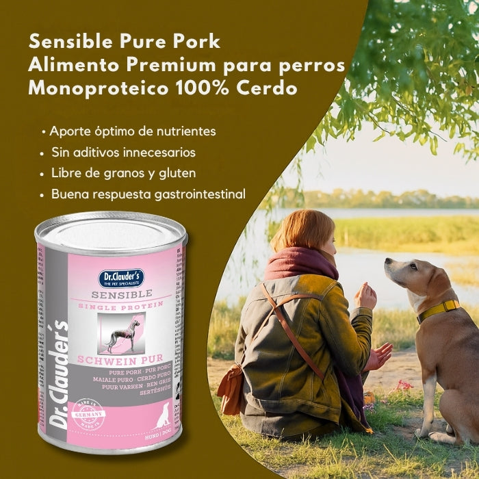Propiedades Sensible Pure Pork aliemento húmedo completo para perros monoproteico 100% cerdo
