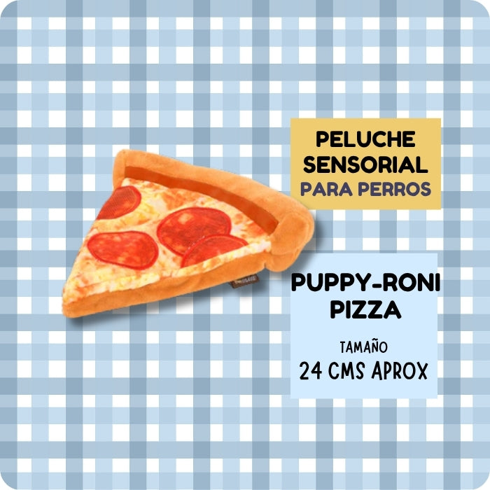 Peluche sensorial para perros Puppy roni Pizza de P.L.A.Y para perros de todas las edades