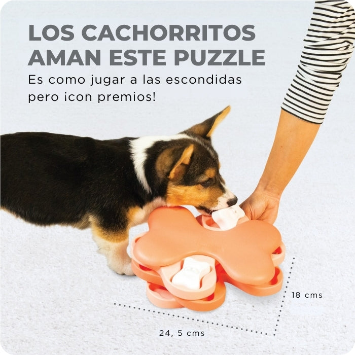 Los cachorritos y perros de talla pequeña de cualquier edad aman el puzzle Puppy Tornado nivel 2 de Nina Ottosson 