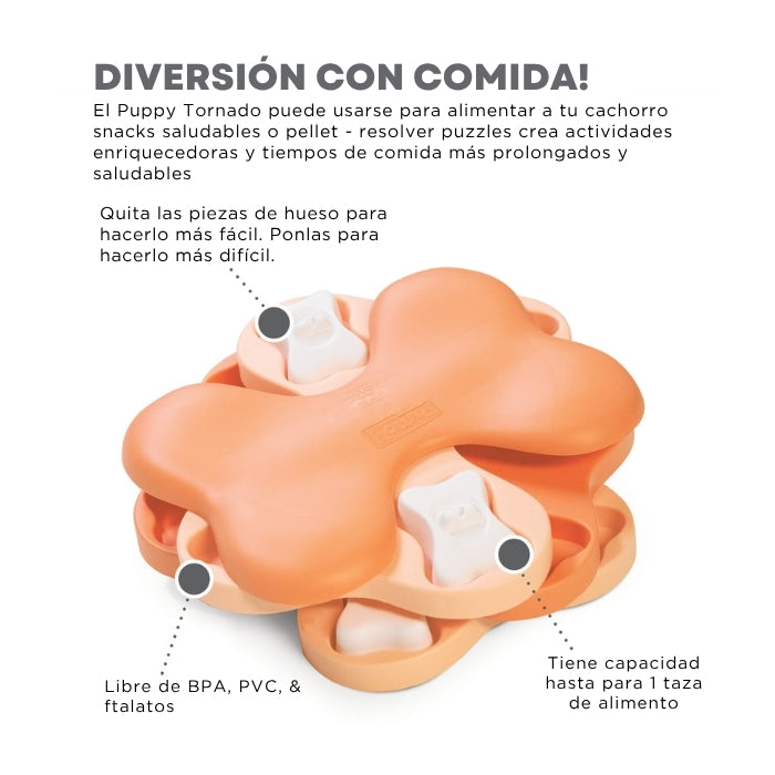 Caracteristicas Puppy Tornado Nivel 2 de Nina Ottosson. Regula el nivel de dificultad