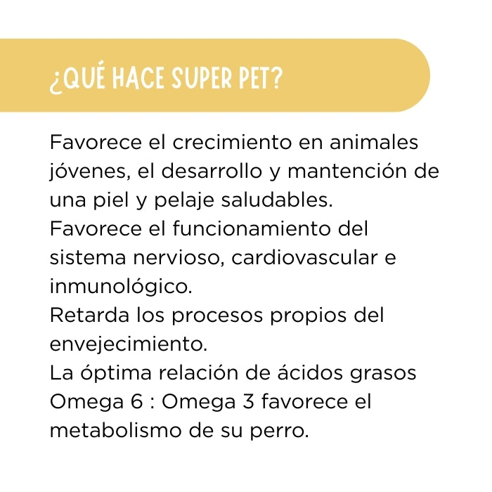 Beneficios de Superpet Omega 3 y 6 para perros.