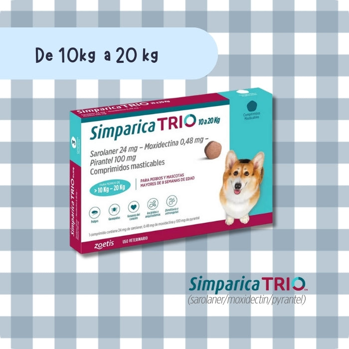 Antiparasitario interno y externo para perros Simparica Trio de 10 a 20kg