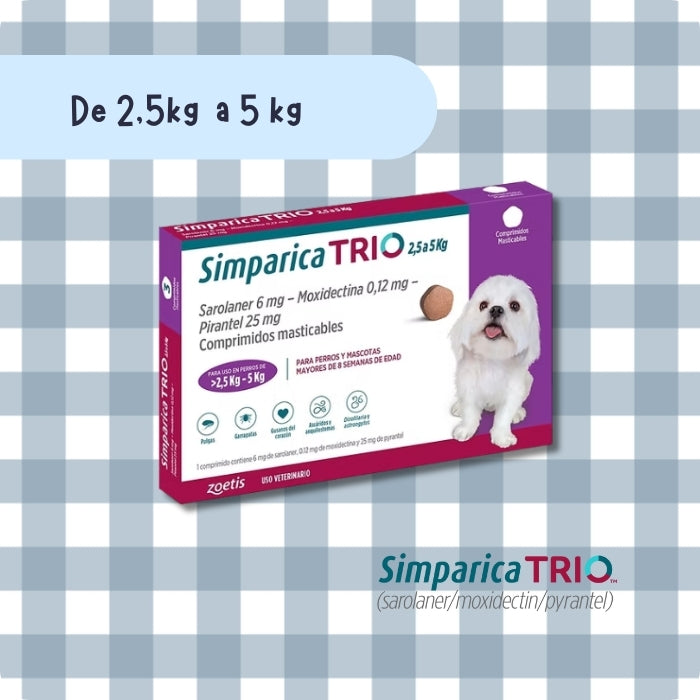 Antiparasitario interno y externo para perros Simparica Trio de 2.5 a 5kg