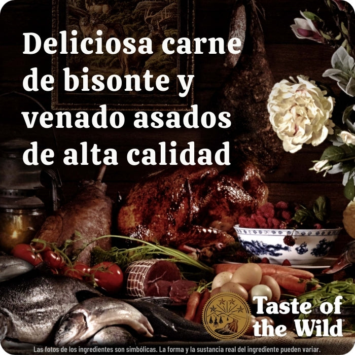 Taste of the Wild Ancient Praire con granos ancestrales y deliciosa carne de bisonte y venados asados.