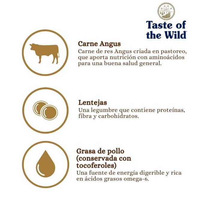 TOW Prey Angus Beef de gato, ingredientes principales: Carne angus, lentejas, grasa de pollo.