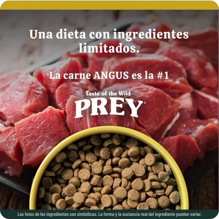 Taste of the Wild Prey Angus Beef para gatos: una dieta con ingredientes limitados donde la carne Angus es el primer ingrediente.