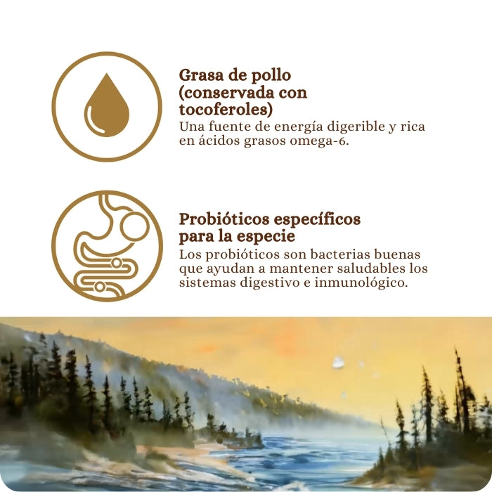 TOW Prey Trout Recipe Principales ingredientes: Grasa de pollo conservada con tocoferoles, y probióticos específicos para la especie.