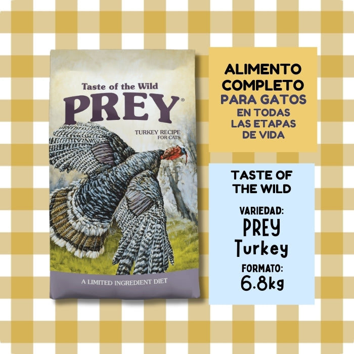 Alimento completo para gatos en todas las etapas de vida Taste of the Wild Prey Turkey Recipe. Receta de Pavo. Saco de 6.8 kg