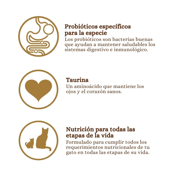Canyon River para gatos de ToW: Principales ingredientes de la receta: Probióticos específicos para la especie y taurina. Nutrición para todas las etapas de la vida.