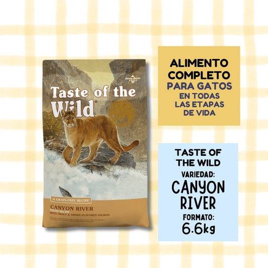 Alimento completo para gatos de todas las edades Canyon River de Taste of the wild. Formato de 6.6 kg
