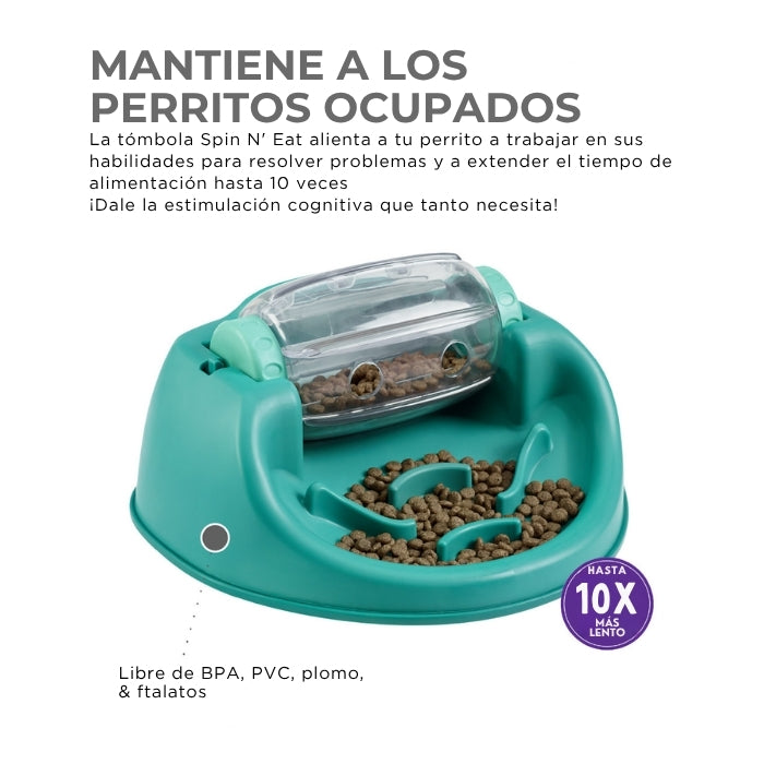 Dog Spin n' Eat nivel 2 de Nina Ottosson es un juguete cognitivo tipo puzzle que mantiene a los perros ocupados y los hace comer hasta 10 veces más lento