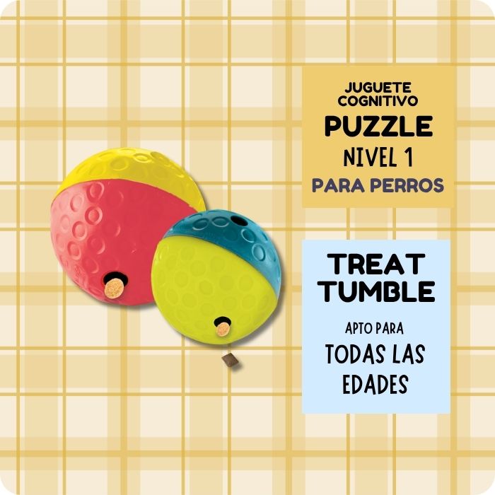 Juguete cognitivo para perros tipo puzzle nivel 1 Nina Ottosson Treat Tumble para todas las edades disponible en 2 tallas diferentes