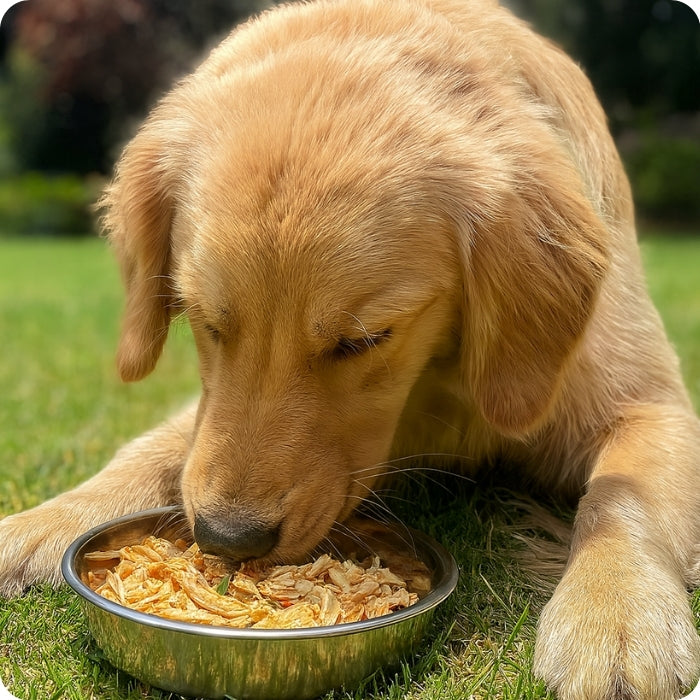 Perro comiendo alimento deshidratado Wankun