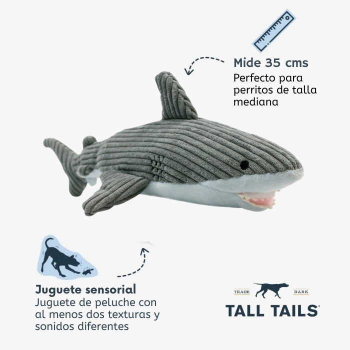 Caracteristicas peluche sensorial Tiburon con crujido 35 cms Tall Tails
