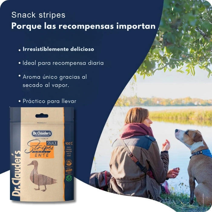 Características snack natural para perros y gatos Stripes Ente Dr. Clauder's variedad Pato