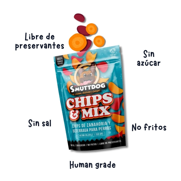 Propiedades Chips and MIx Smuttdog para perros snack vegetales crujientes