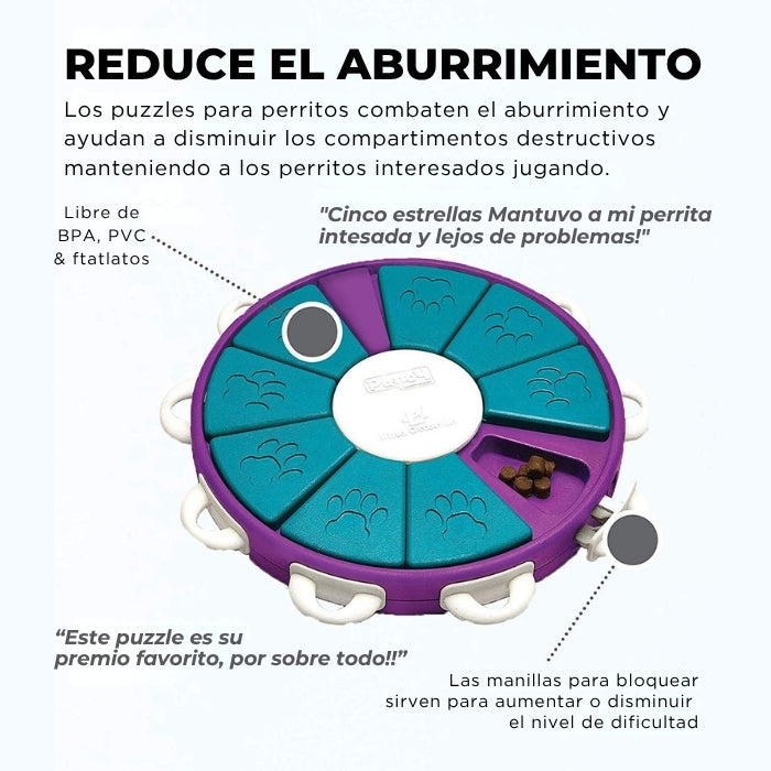 Caracteristicas del Dog Twister puzzle nivel 3 de Nina Ottosson para perros de nivel avanzado