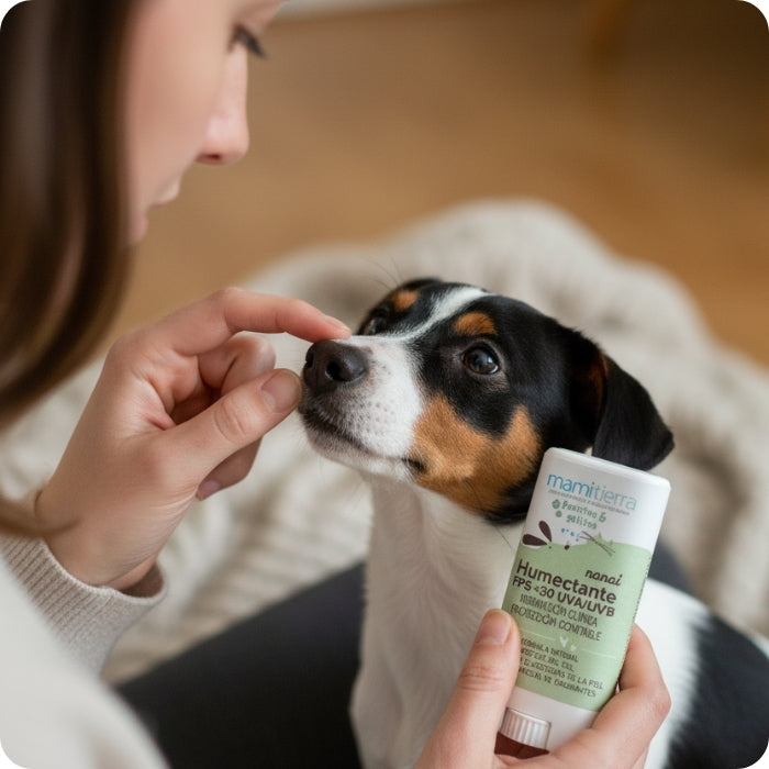 Humectante nanai mamitierra en uso. Mamá perruna