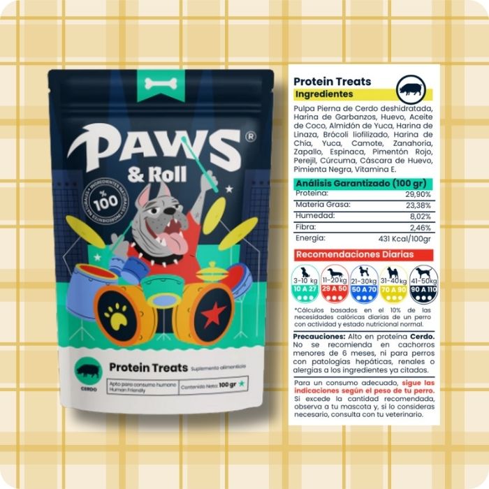 Snack funcional en bolitas Paws and Roll variedad Cerdo