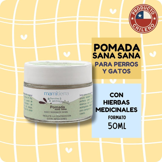 Pomada sana sana de mamitierra para mascotas. Ideal para heridas, quemaduras superficiales.  
