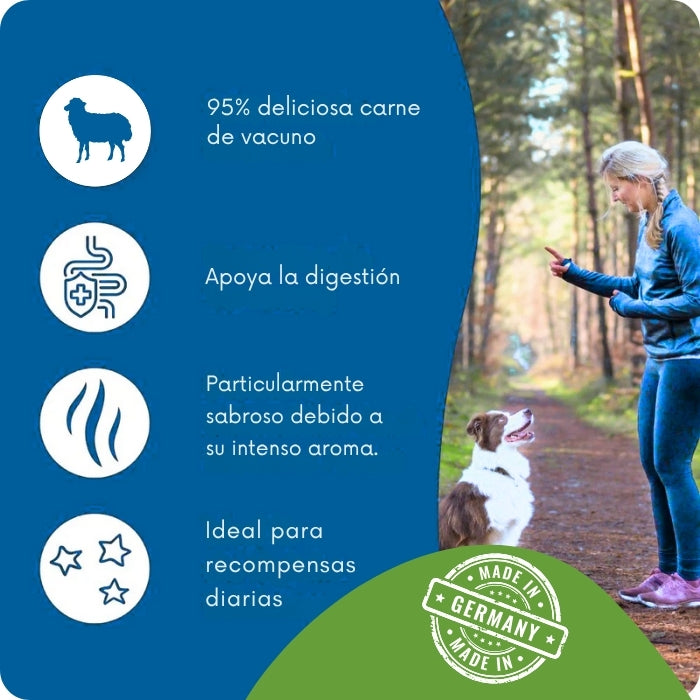 Propiedades snack natural para perros y gatos variedad Cordero Stripes Lamm Dr. Clauder's