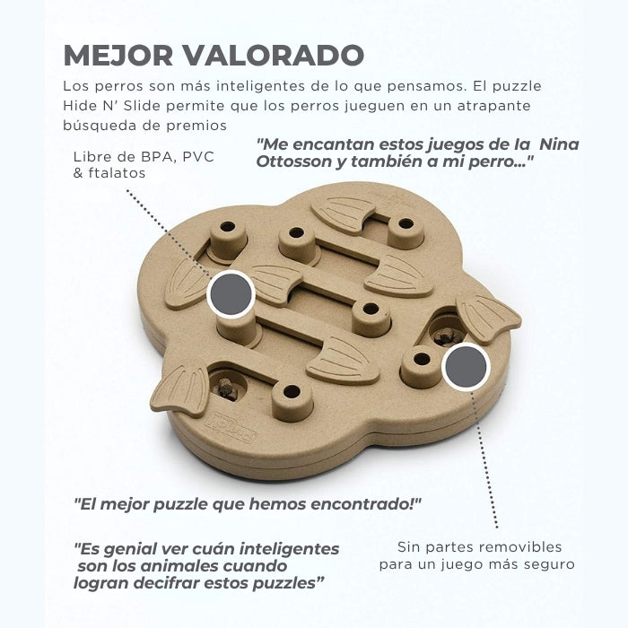 Uno de los puzzles mejor valorados de todos los tiempos de Nina Ottosson, el Hide N' Slide nivel 2 es atrapante y divertido