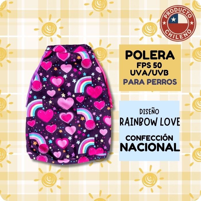 Polera con filtro FPS 50 UVA UVB para perros ZullyPet modelo Rainbow love