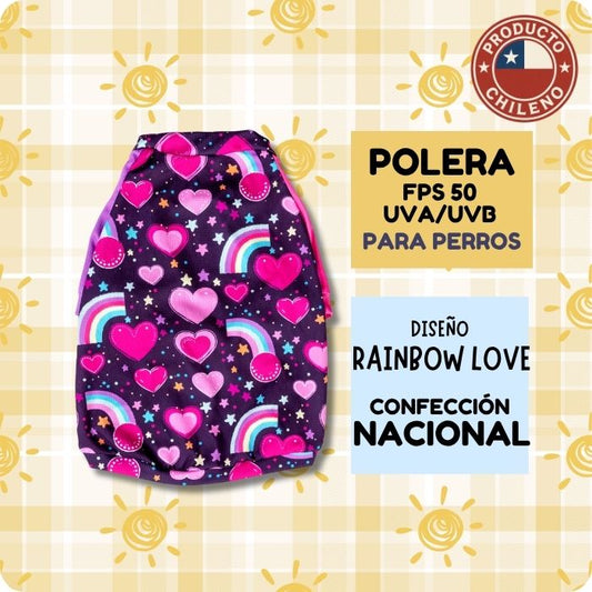 Polera con filtro FPS 50 UVA UVB para perros ZullyPet modelo Rainbow love