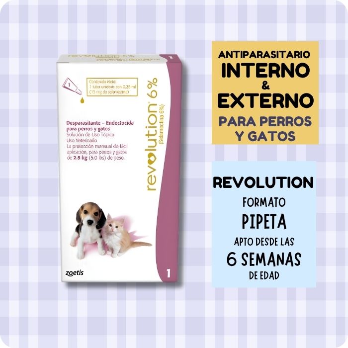 Revolution 6% antiparasitario interno y externo para gatos y perros hasta 2.5 kg