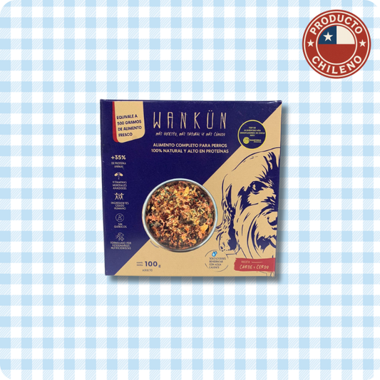 Alimento deshidratado para perros carne de vacuno y cerdo Wankun 100gr caja