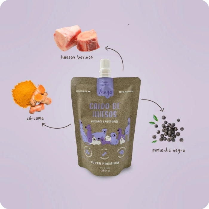 Ingredientes suplemento natural Caldo de Huesos Winga para perros